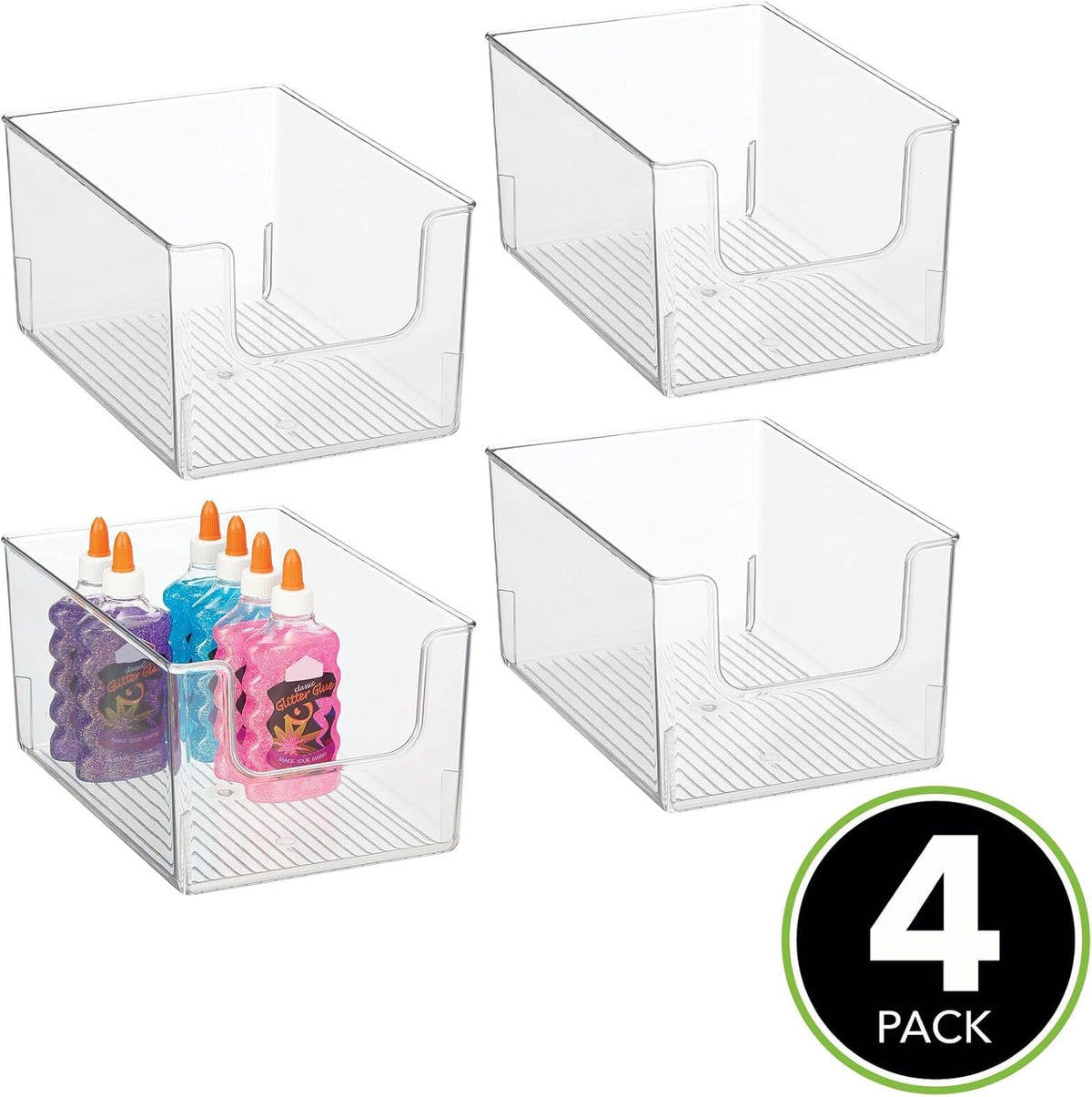 Clear 4 Pack Stackable Plastic Open Front Storage Organizer Bin Basket Q412005