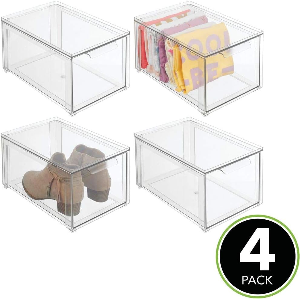 Clear 4 Pack Plastic Stackable Storage Drawer E791