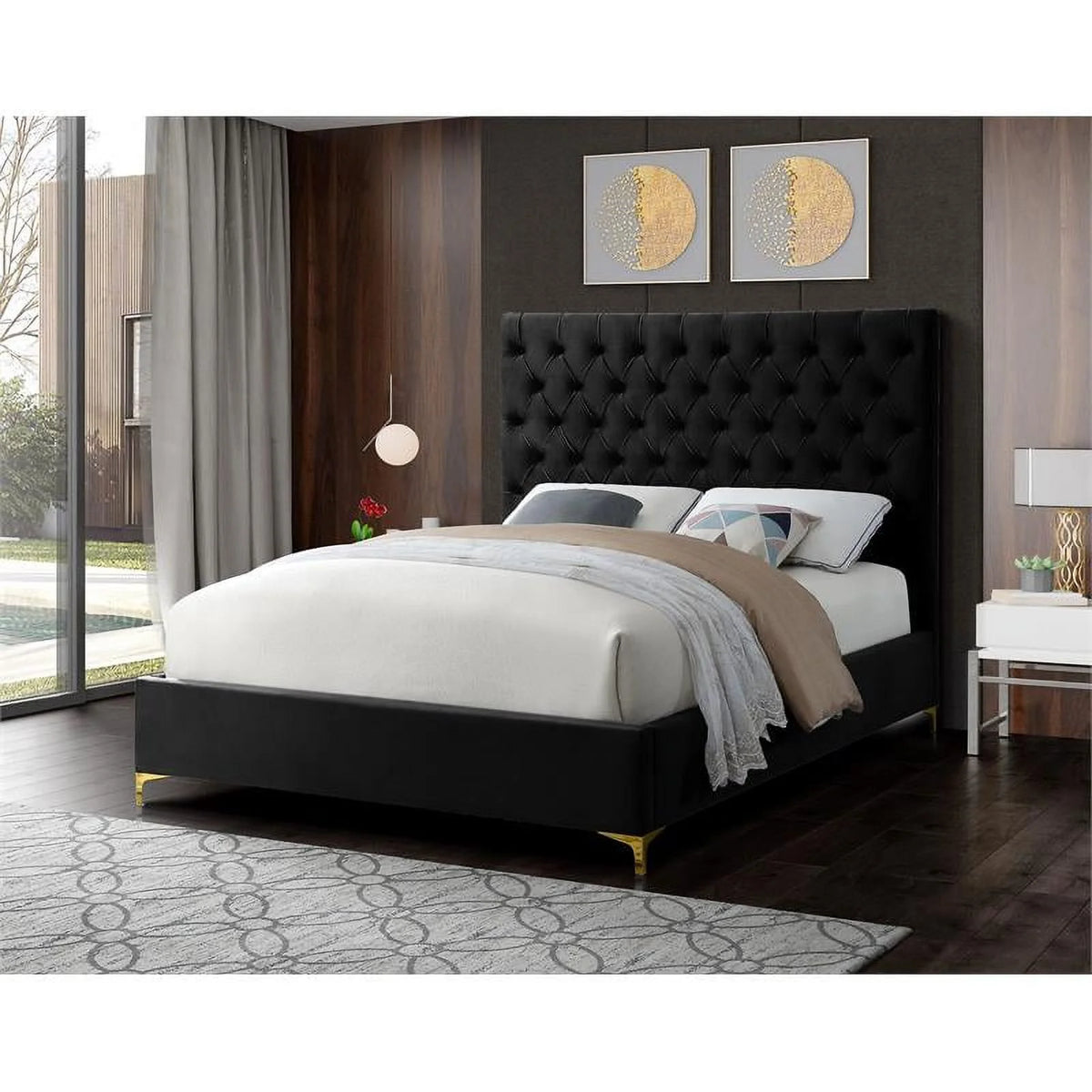 Black Velvet Tufted Queen Bed H9490