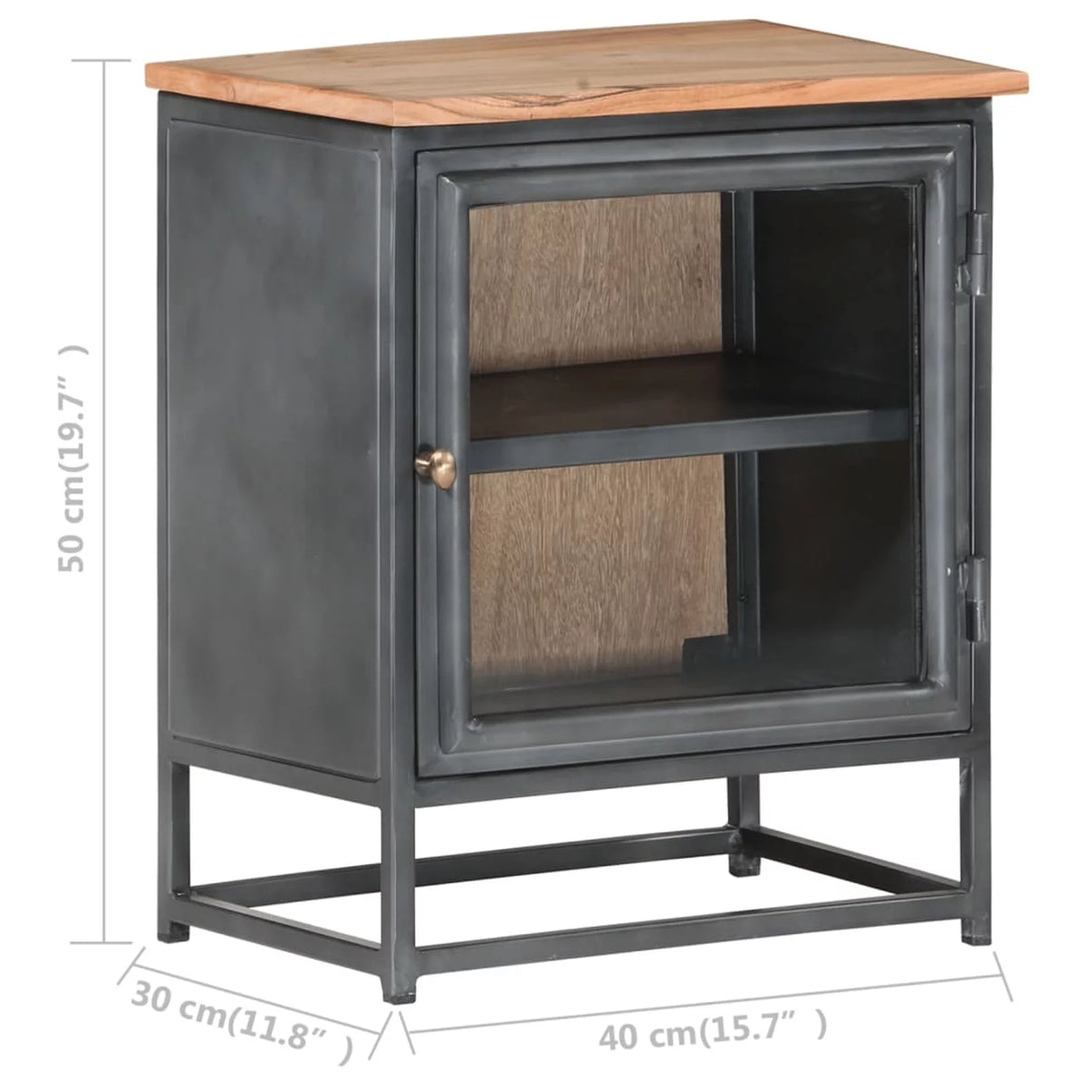 Gray Solid Acacia Wood Bedside Cabinet Z75357