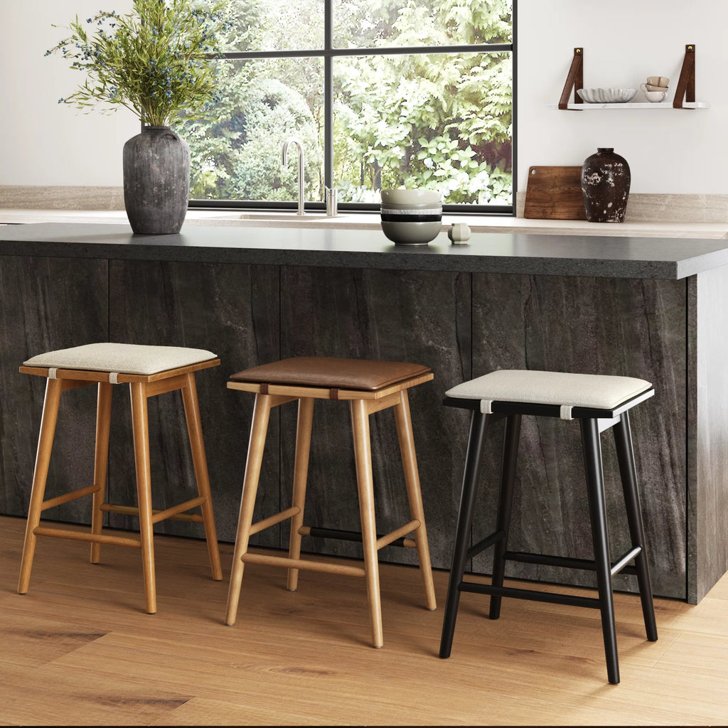 Counter Height Solid Wood Backless Barstool with Upholstered Cushion Z20848