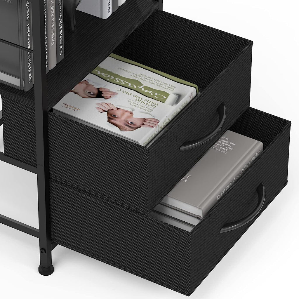 Brown Wood Nightstand with 2 Drawers and Open Shelf K802