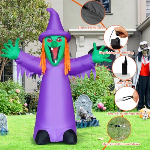 8 FT Halloween Inflatables Witch with Built-in LEDs N11413