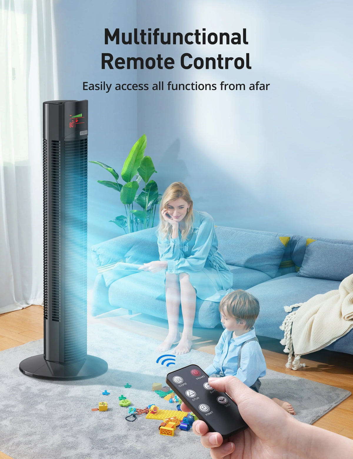 Black 36 Quiet Oscillating Bladeless Tower Fan with Remote F9123