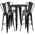 Black-Antique Gold Metal Indoor-Outdoor Bar Table Set with 4 Cafe Stools U561