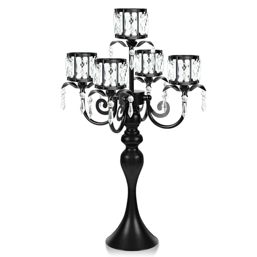 Black 5-Arm Crystal Pendant Candle Holder H215