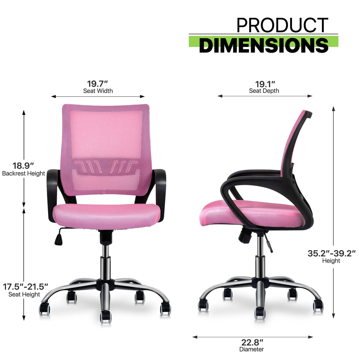 Pink Mesh Office Chair with Armrests Y5271