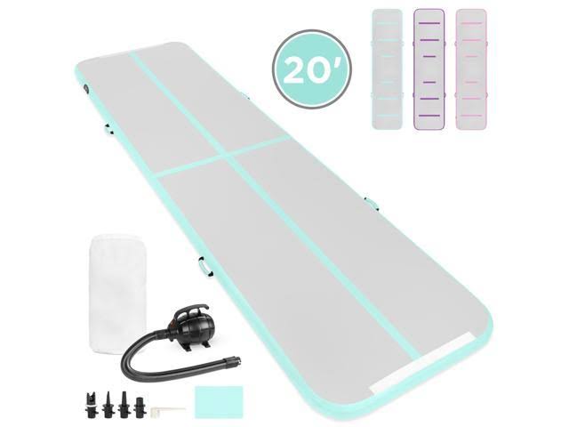 20ft Portable Inflatable Gymnastics Tumbling Air Floor Mat with Pump Carry Bag Green W883