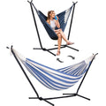 2-in-1 Hammock Chair with Stand, 475 lbs Capacity, Blue Stripe V4349