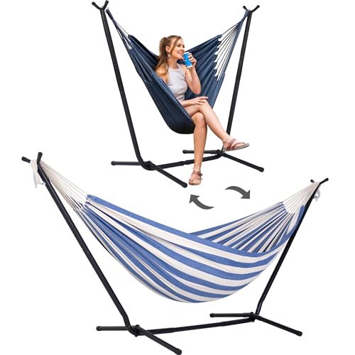 2-in-1 Hammock Chair with Stand, 475 lbs Capacity, Blue Stripe V4349