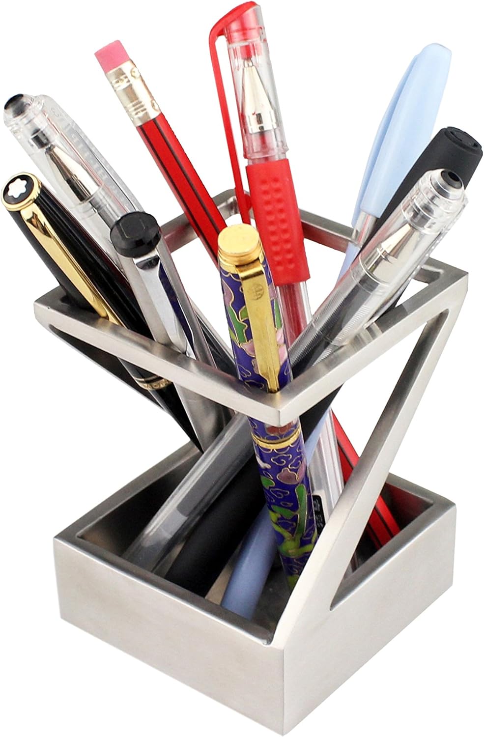 Modern Art Pen and Pencil Holder Stainless Steel Satin Finish Desktop Organizer A845407