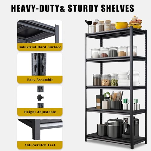 5-Tiers Adjustable Heavy Duty Metal Shelving 2200LBS Black K62192