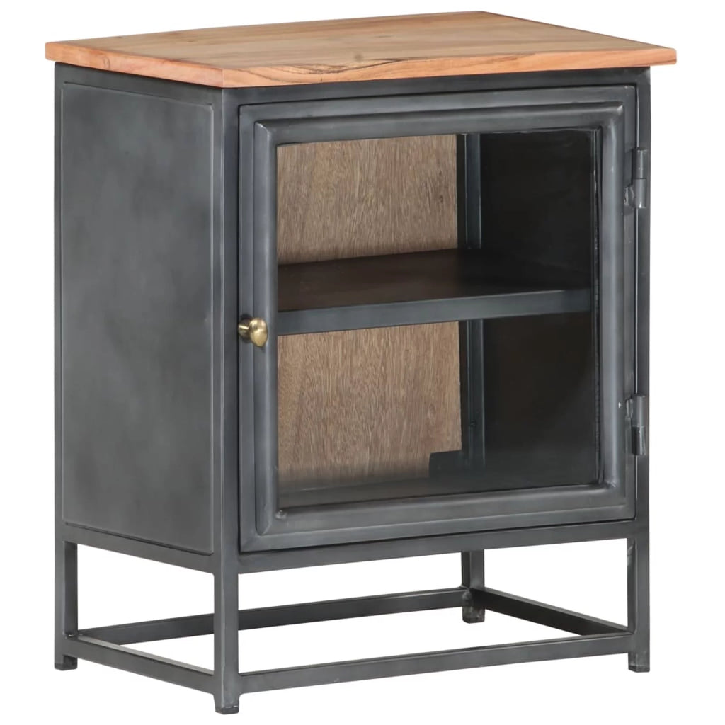 Gray Solid Acacia Wood Bedside Cabinet Z75357