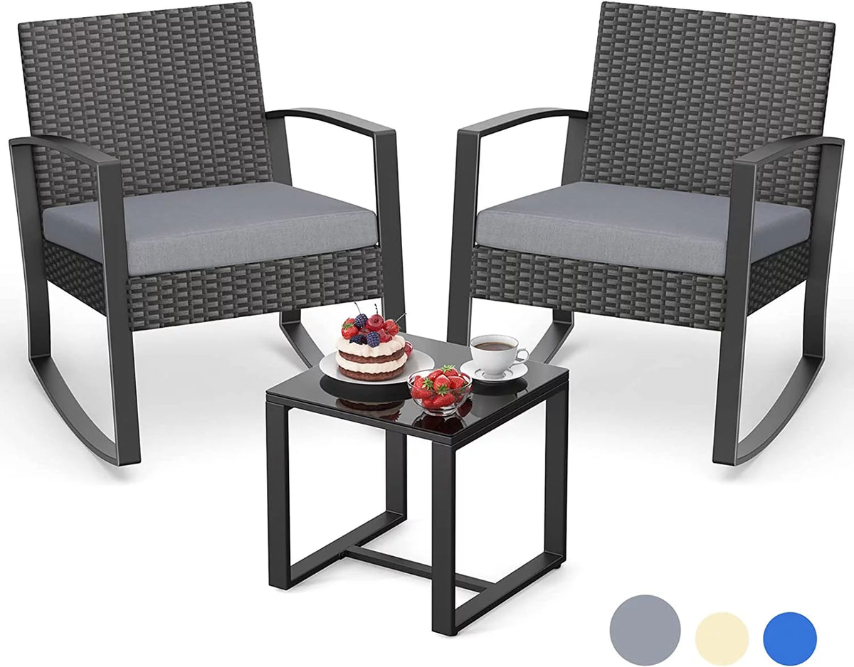 3-Piece Patio Wicker Chairs Set with Coffee Table Q4165