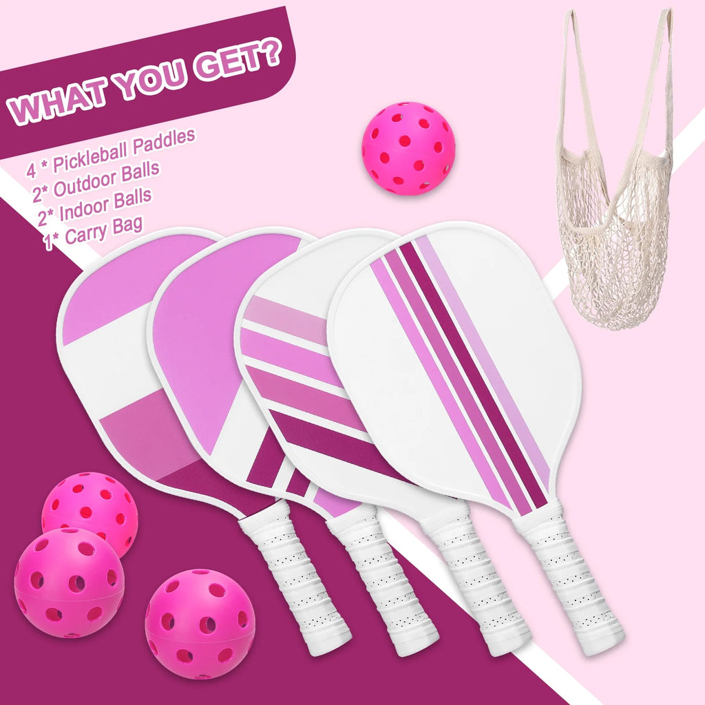 USAPA Approved Pickleball Set of 4 with 4 Balls Pink P4636