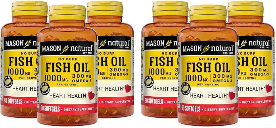 No Burp Fish Oil 1000 mg Omega-3 90 Softgels Pack of 6 C3107