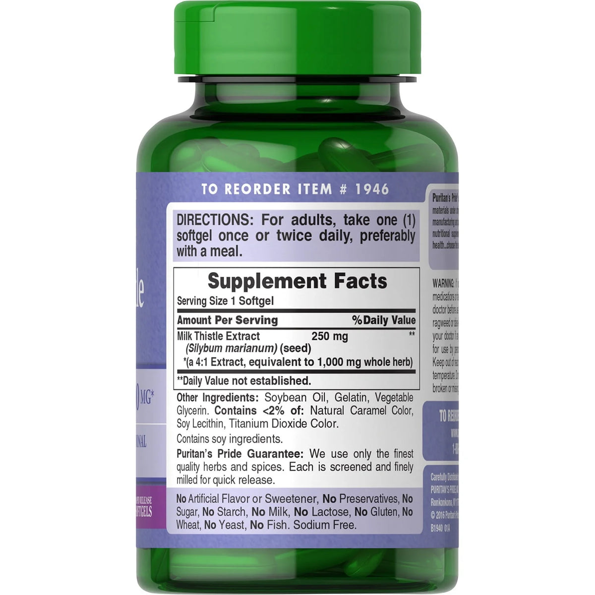 Milk Thistle 4:1 Extract 1000 Mg Softgels B85946