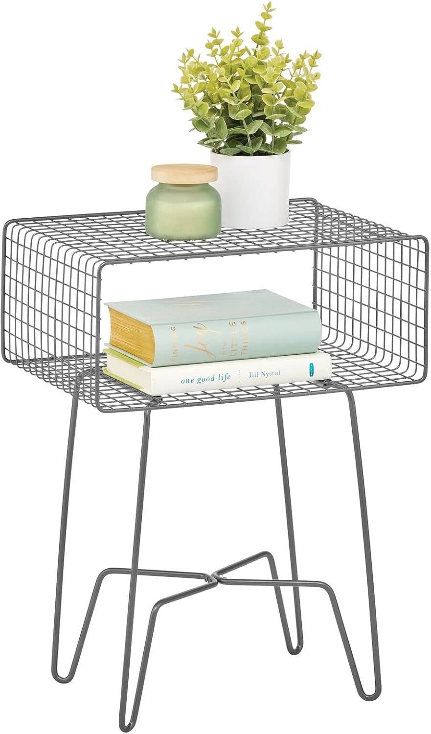 Light Pink 2-Tier Metal Side Table with Storage Shelf L496839
