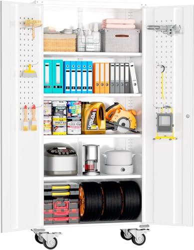 Metal Storage Cabinet with Wheels, 73" with Door and 4 Shelves, Black D19086