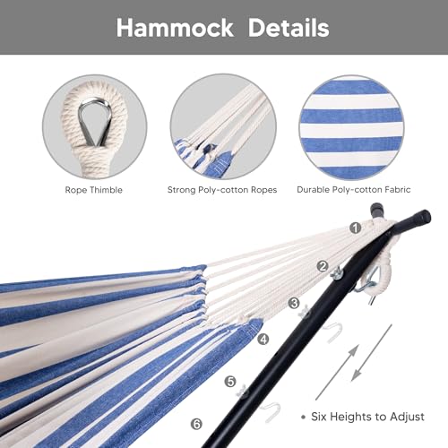 2-in-1 Hammock Chair with Stand, 475 lbs Capacity, Blue Stripe V4349