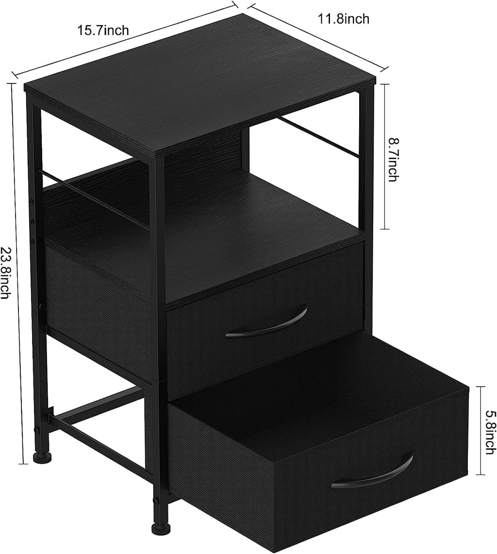 Brown Wood Nightstand with 2 Drawers and Open Shelf K802
