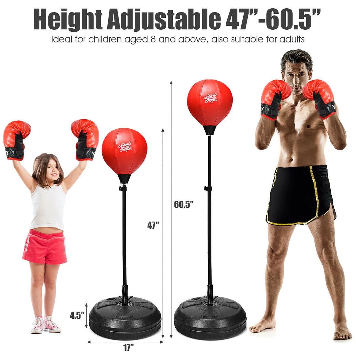 Boxing Punching Bag with Height Adjustable Stand and Boxing Gloves X152861