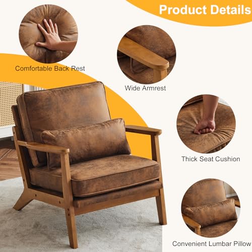Brown Accent Chair with Lumbar Pillow T901988