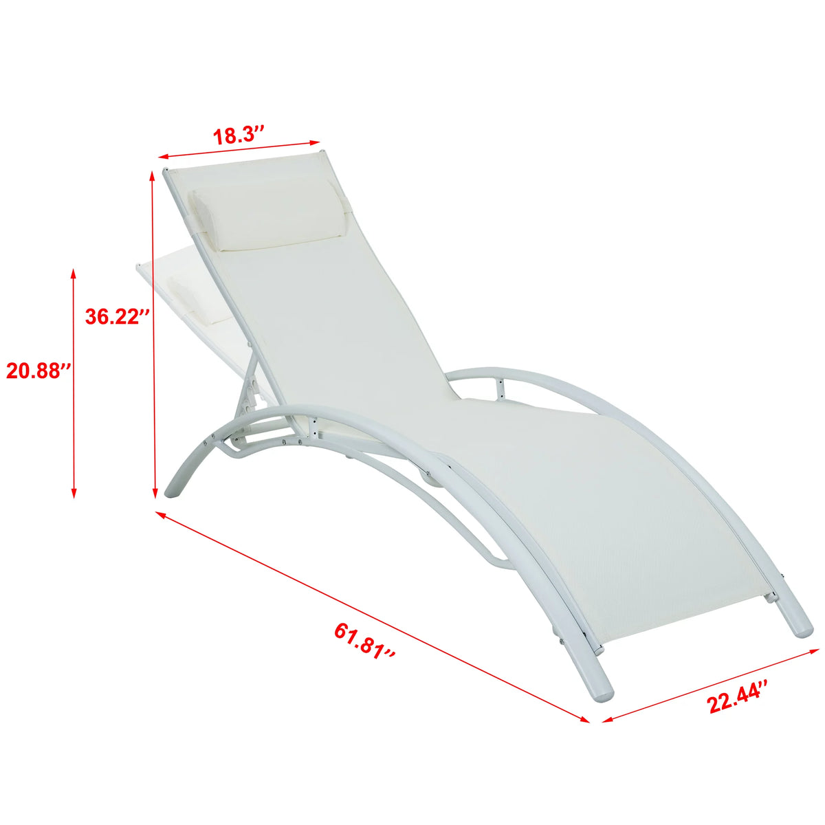 White Set of 2 Adjustable 5-Position Patio Chaise Lounges with Pillow Y3383