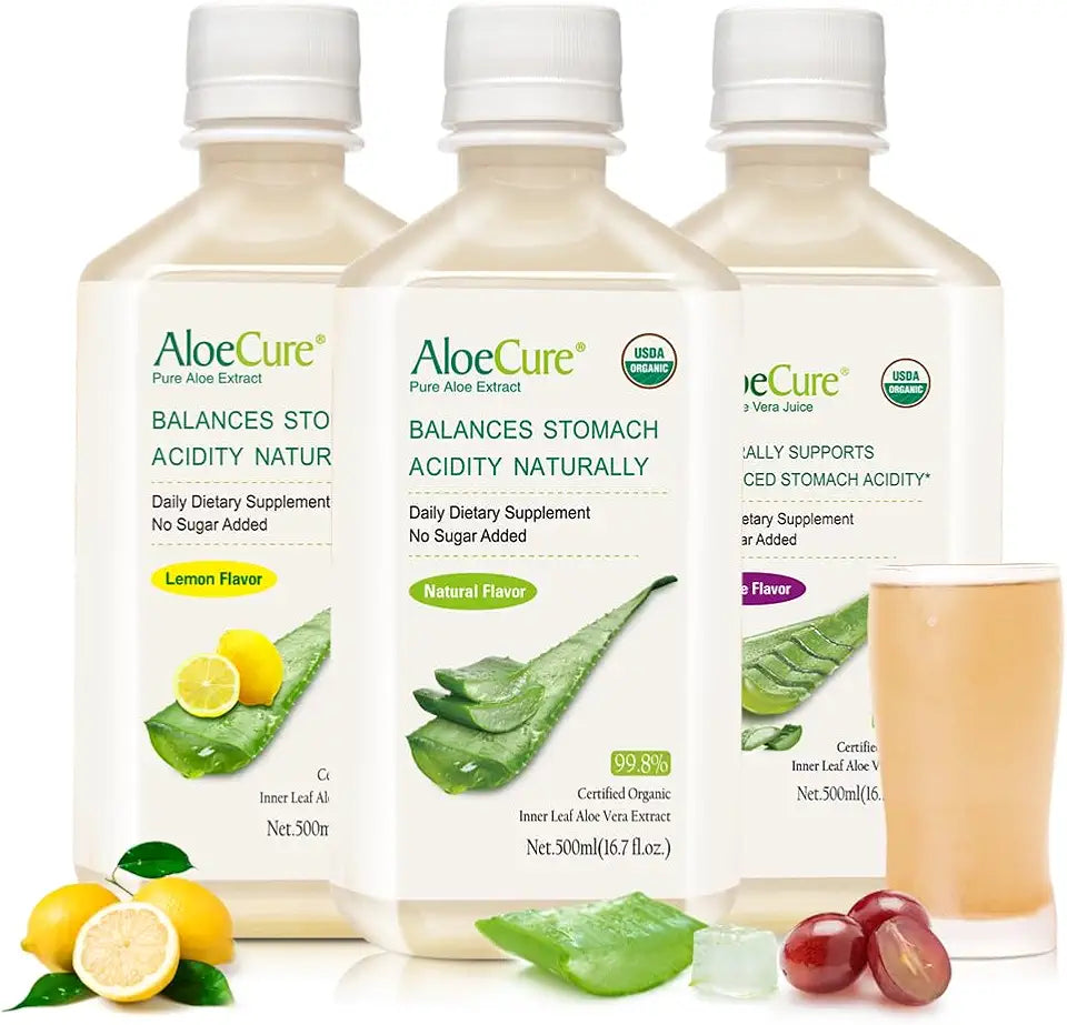 Organic Aloe Vera Juice 3 Bottle Sample Pack Lemon Grape Natural Flavor 3x500ml V58405