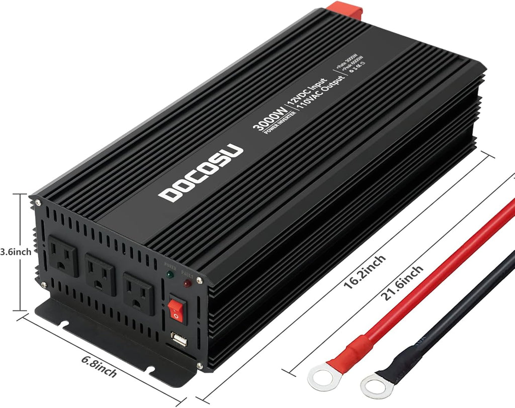 3000 Watt Power Inverter with 3 AC Outlets Modified Sine Wave M19084