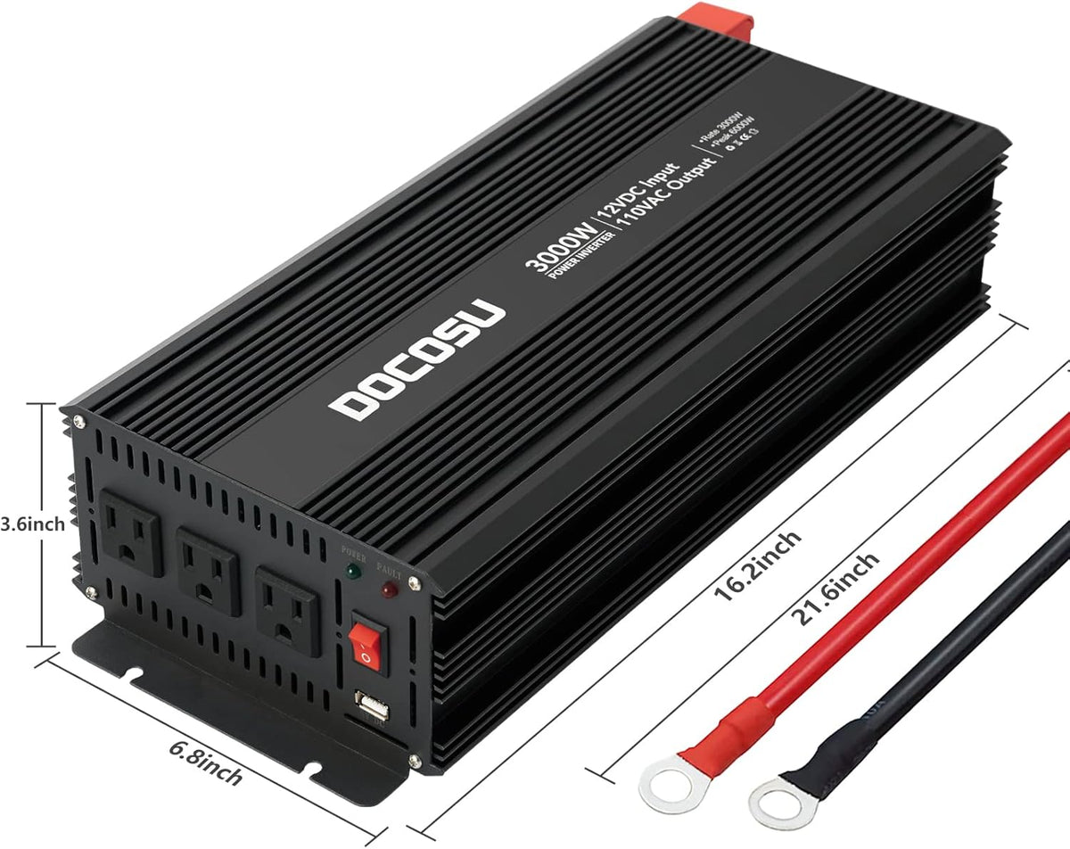 3000 Watt Power Inverter with 3 AC Outlets Modified Sine Wave M19084