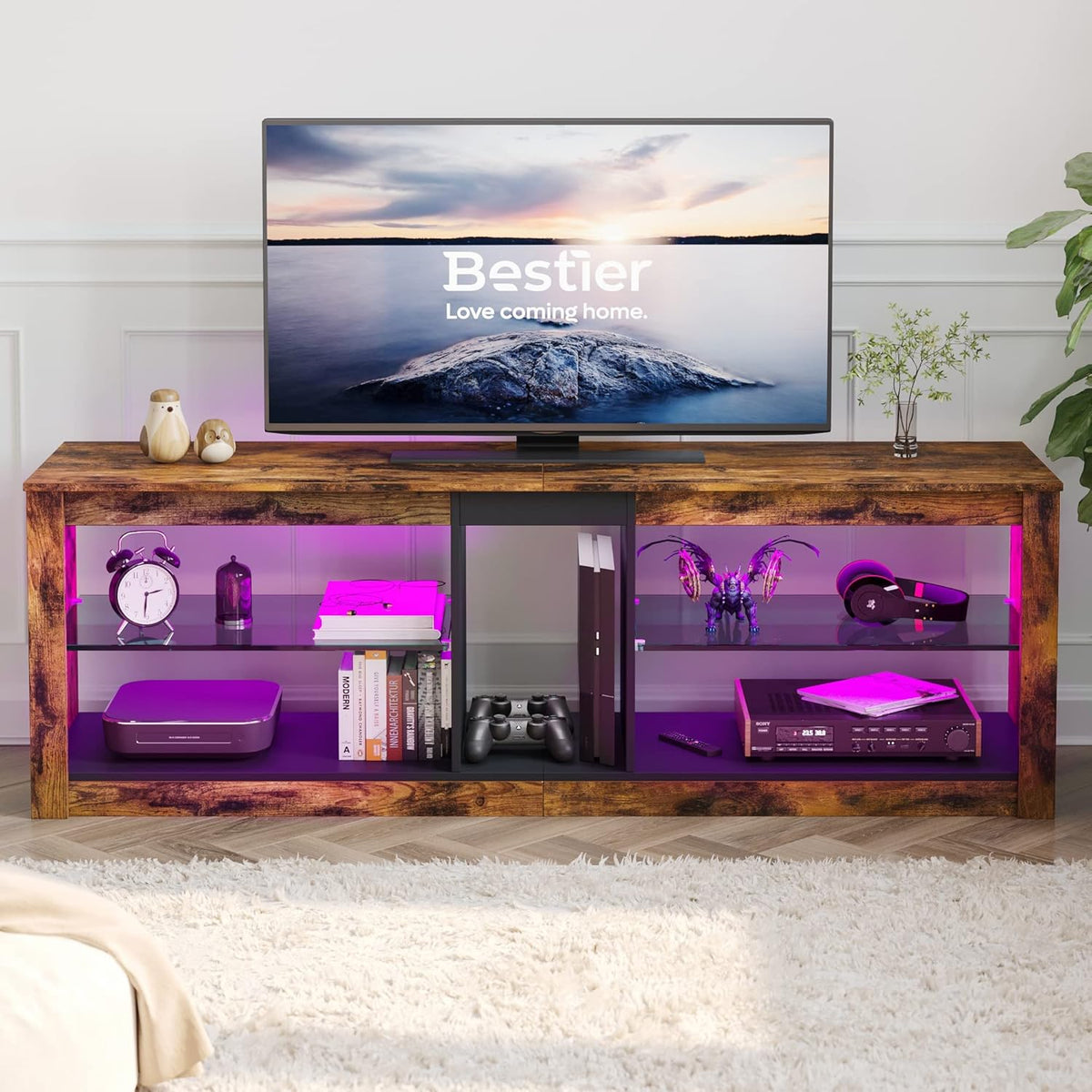 Rustic Brown 42 Inch TV Stand with Glass Shelf Z33194