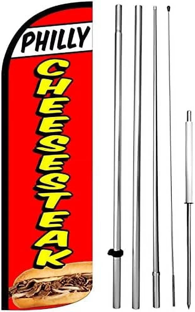 PHILLY CHEESESTEAK 15 Ft Tall Windless Swooper Flag Feather Banner Sign Kit D51043