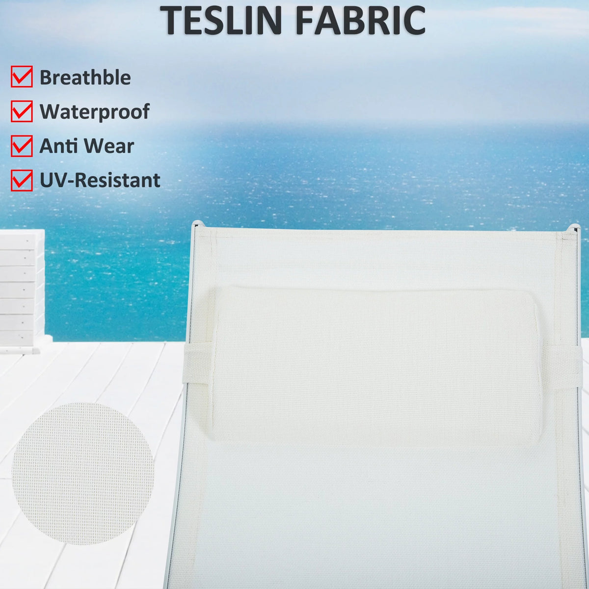 White Set of 2 Adjustable 5-Position Patio Chaise Lounges with Pillow Y3383