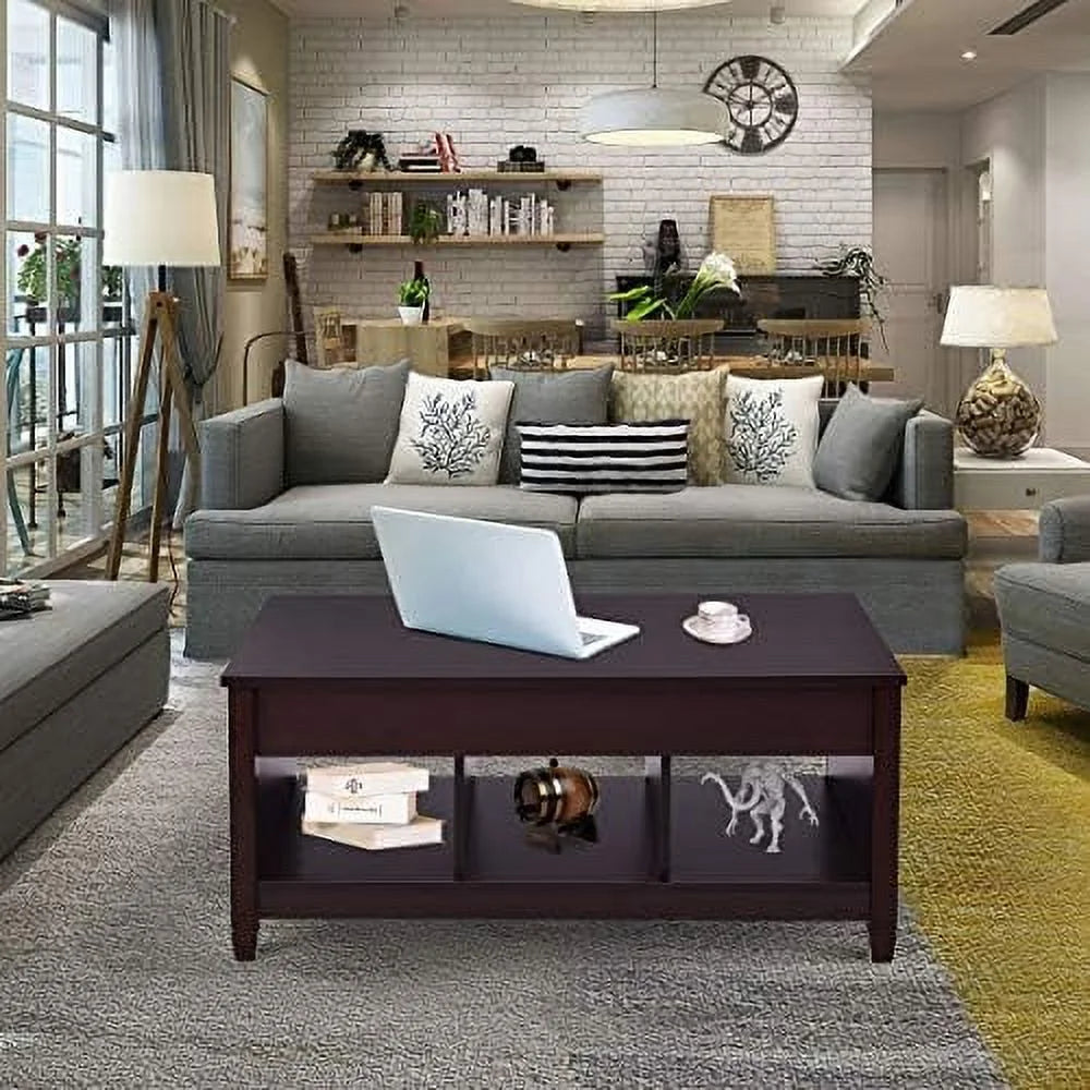 Espresso Lift Top Coffee Table with Hidden Compartment J8253