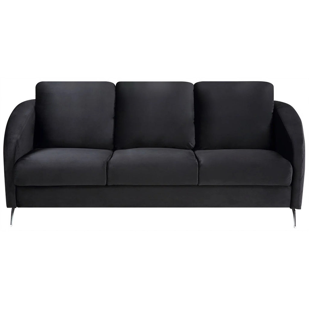 Black Velvet Sofa with Chrome Metal Legs M8070