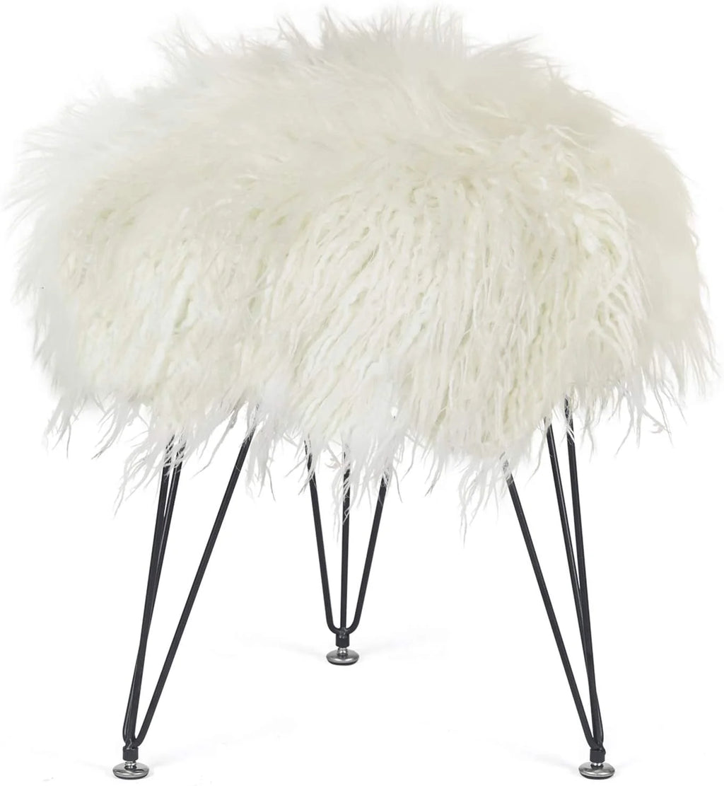 Faux Fur Ottoman Footrest with Metal Legs White X411