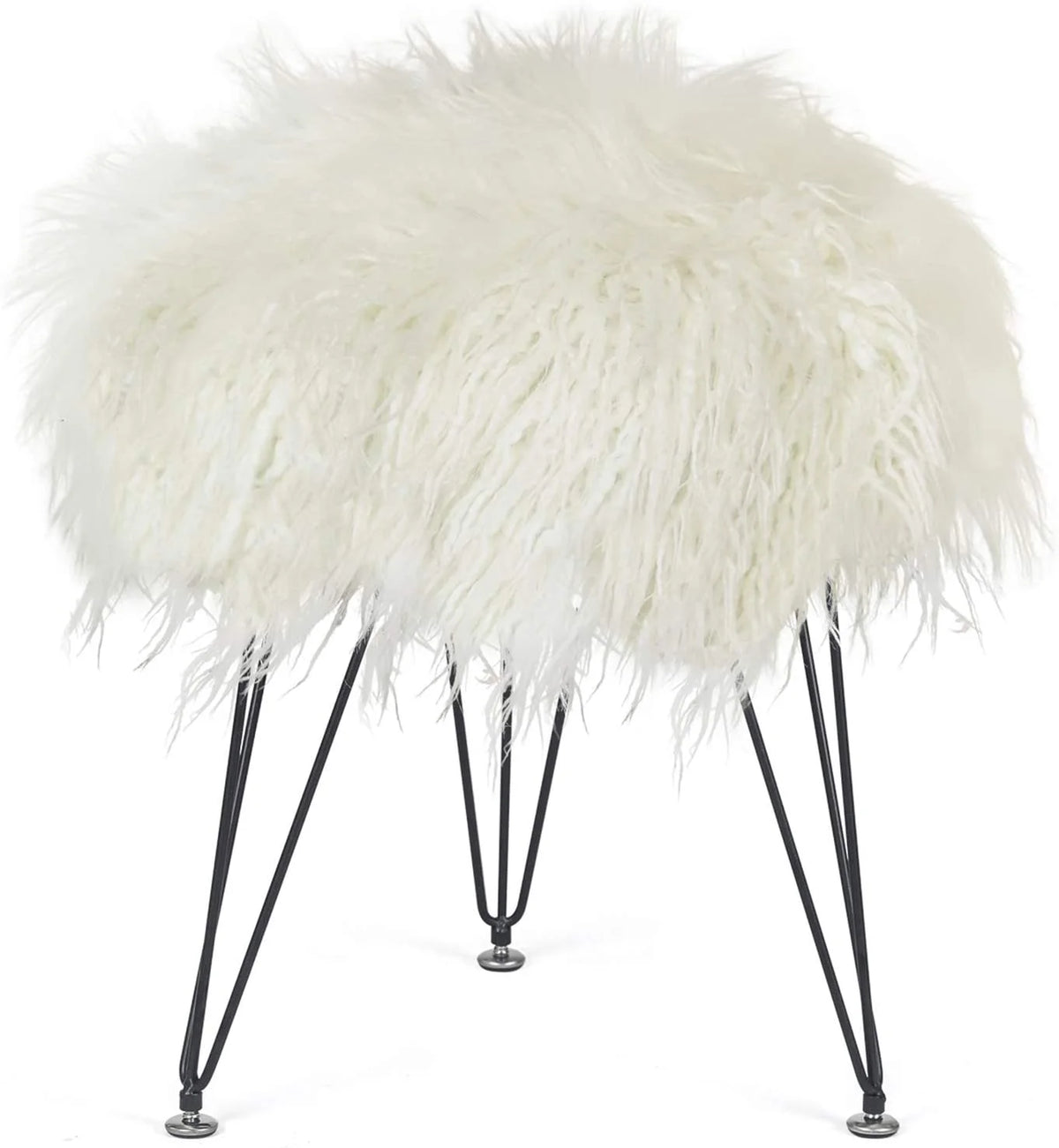 Faux Fur Ottoman Footrest with Metal Legs White X411