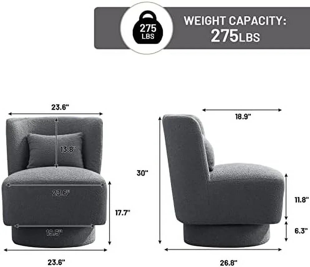 Swivel Barrel Boucle Accent Chair with Pillow T420246