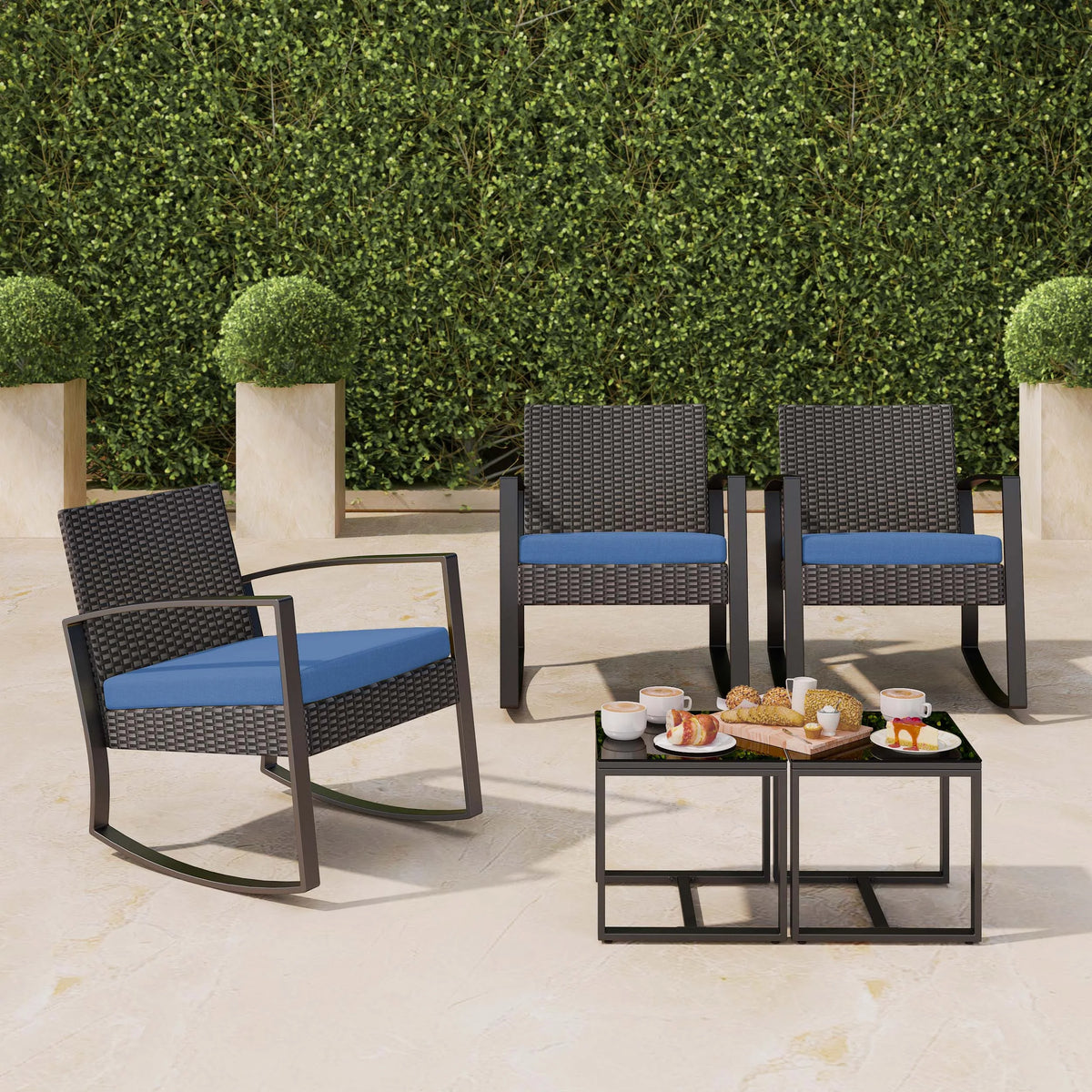 3-Piece Patio Wicker Chairs Set with Coffee Table Q4165