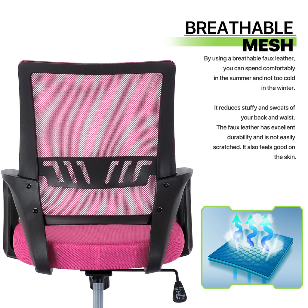 Pink Mesh Office Chair with Armrests Y5271