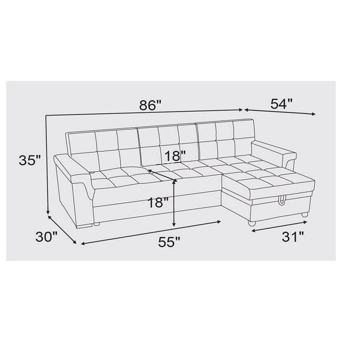 Dark Gray Linen Reversible Sleeper Sectional Sofa with Storage Chaise Q543327