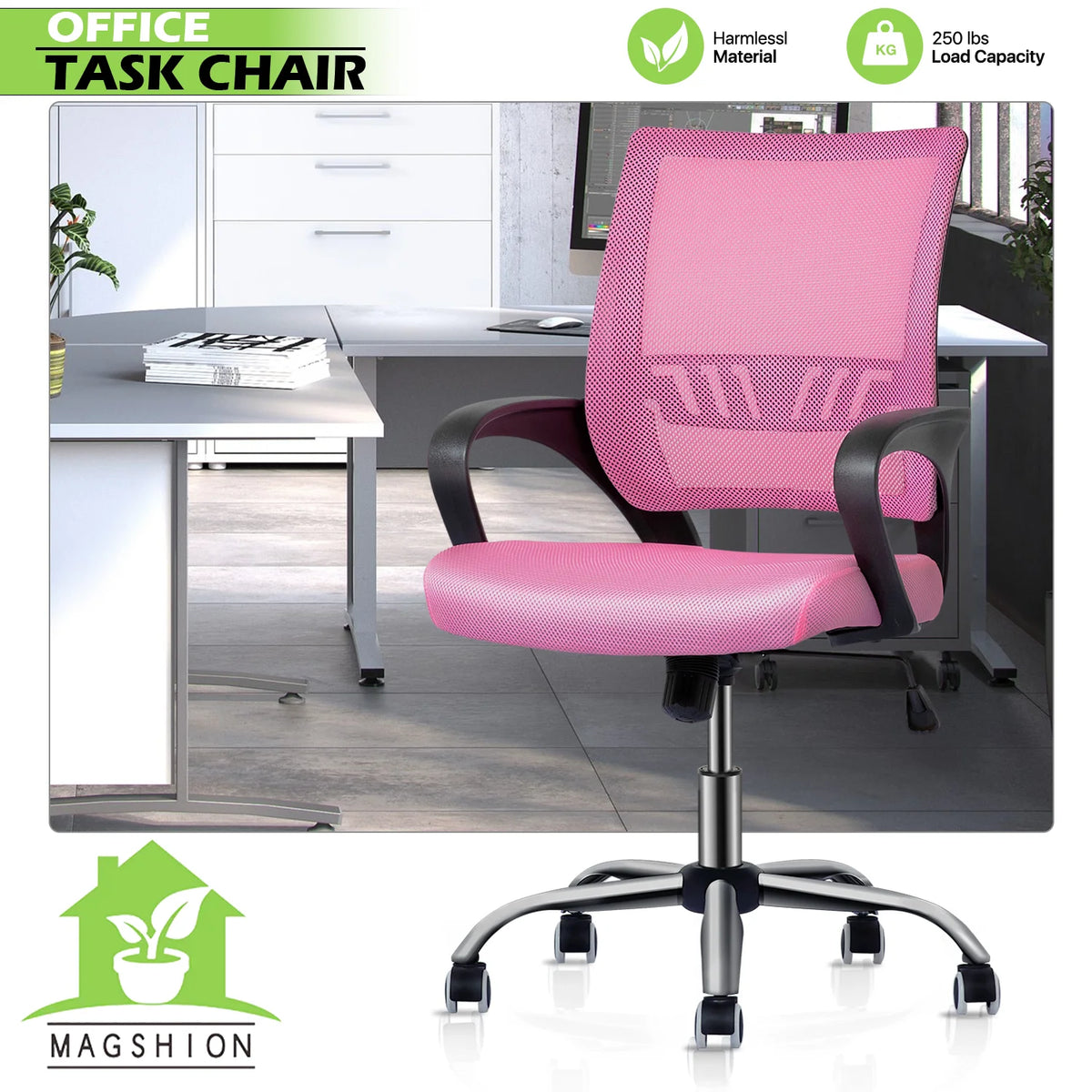 Pink Mesh Office Chair with Armrests Y5271