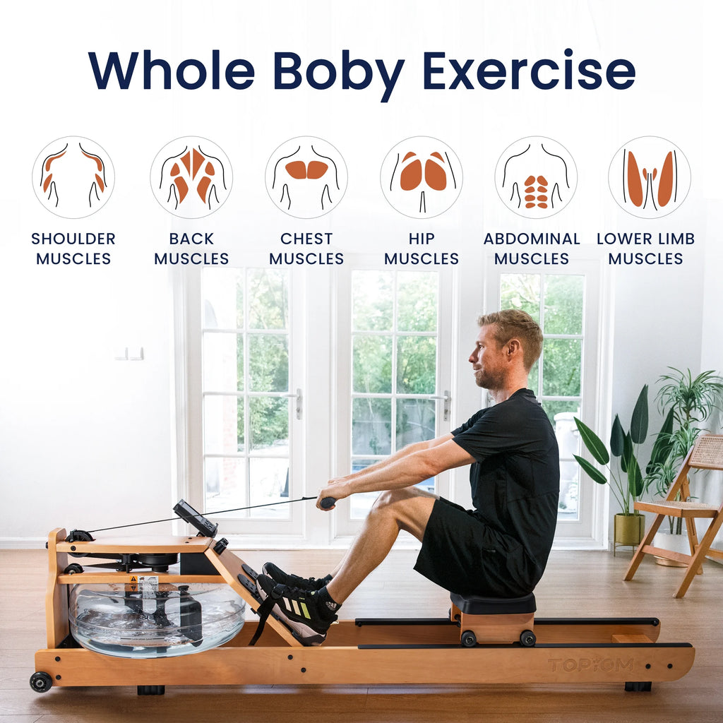Water Rowing Machine with Performance Monitor Bluetooth 400 lbs Max Load C3270