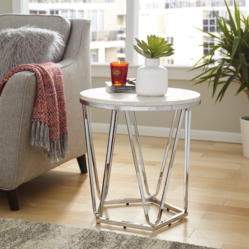 Faux Stone Round Side Table U17182