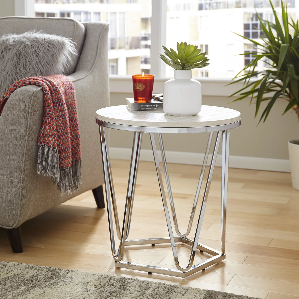 Faux Stone Round Side Table U17182