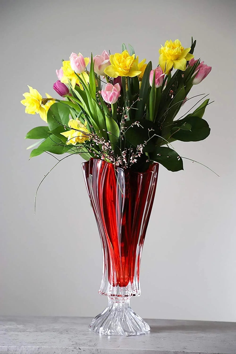 Crystal Glass Footed Vase 16'' Red U65346