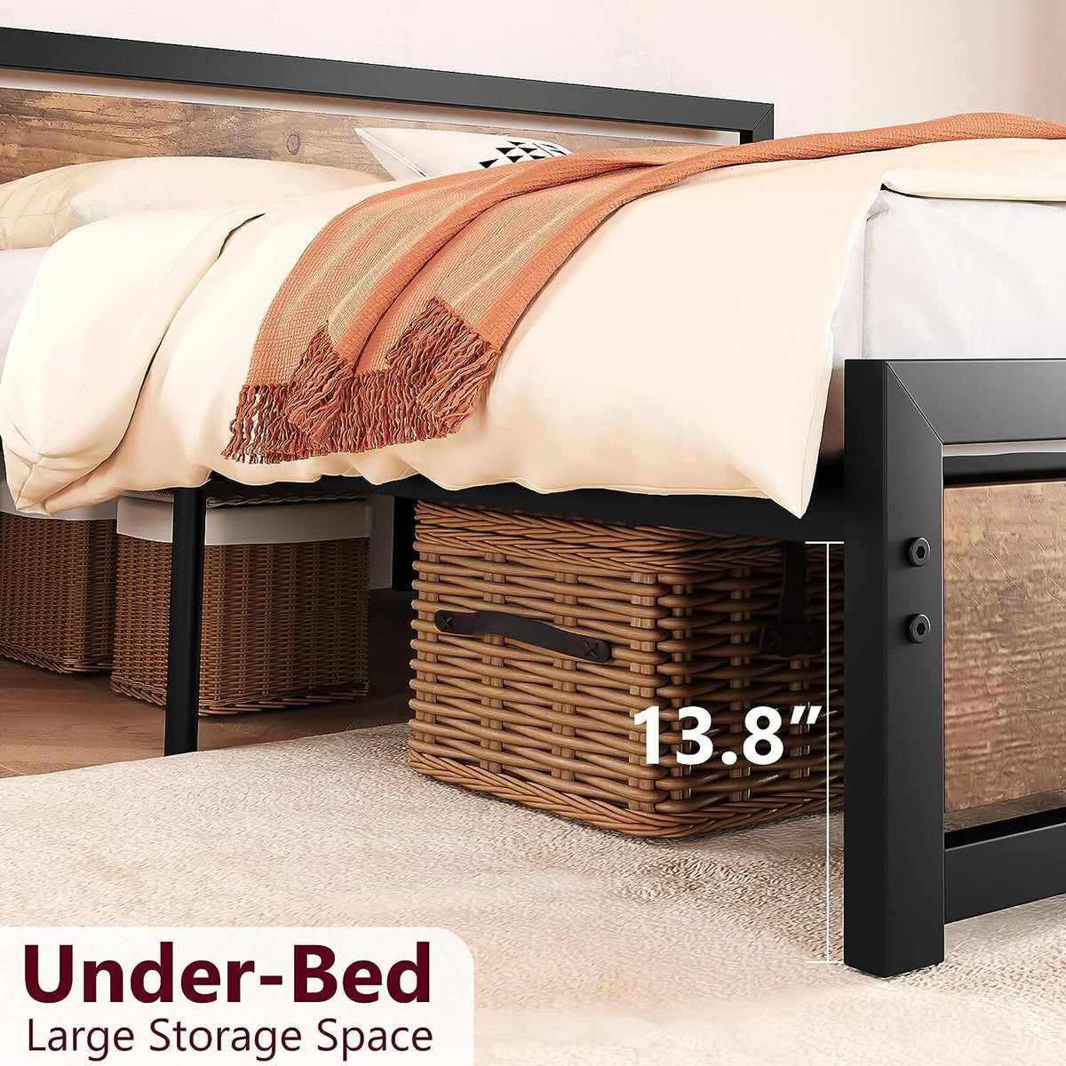 King Size Wooden Headboard Metal Bed Frame D957551