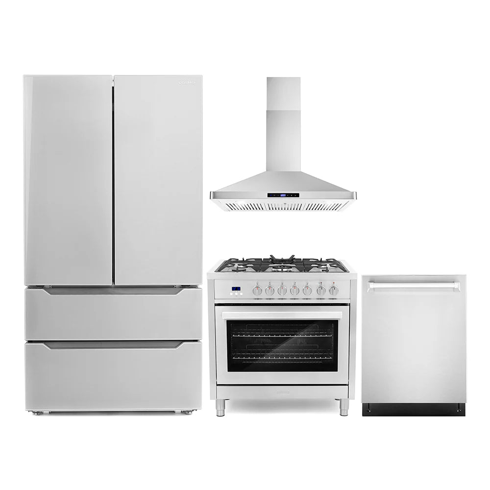 36 Dual Fuel Range, Wall Mount Range Hood, Refrigerator with Ice Maker and Dishwasher A853