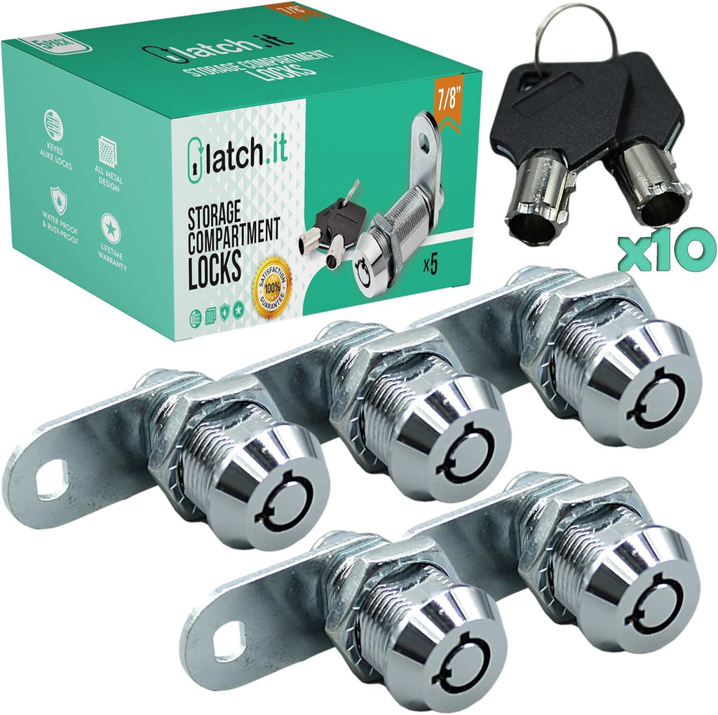 7/8” 5-Pack Metal Cam Locks with 10 Keys M685